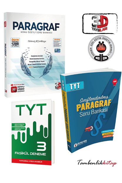 3D Yayınları Sınıflandırılmış Konu Özetli Paragraf Soru Bankası + TYT 3 Fasikül Deneme