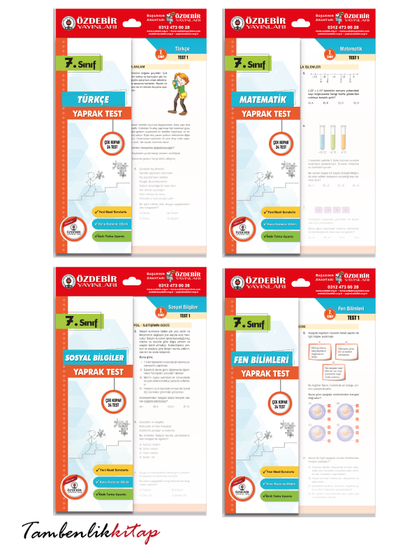 7.Sınıf Türkçe, Matematik, Sosyal, fen 4'lü Yaprak Test Seti Özdebir Yayınları 7.Sınıf Türkçe, Matematik, Sosyal, fen 4'lü Yaprak Test Seti Özdebir Yayınları