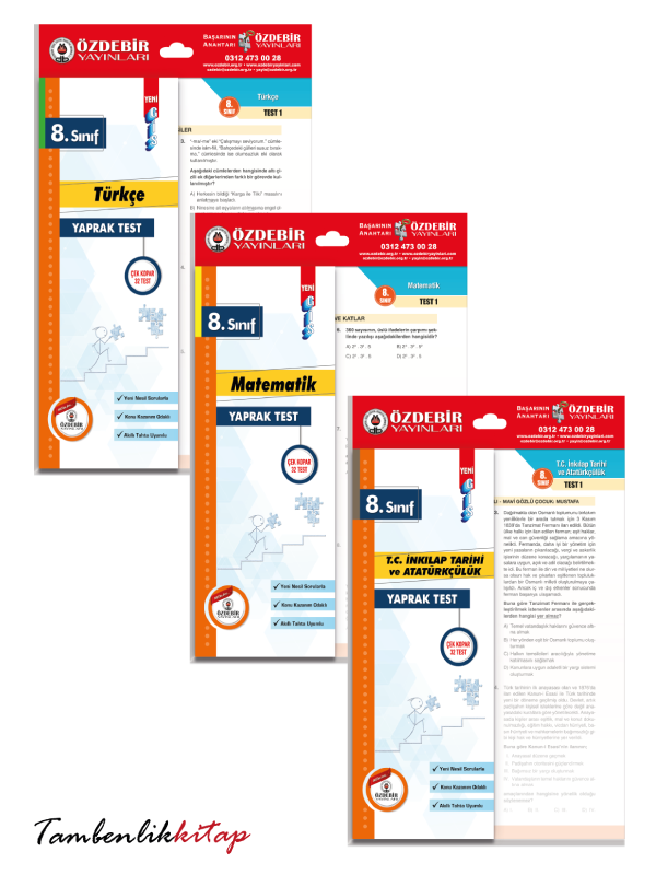 8.Sınıf LGS Türkçe, Matematik, İnkılap Tarihi 3'lü Yaprak Test Seti Özdebir Yayınları 8.Sınıf LGS Türkçe, Matematik, İnkılap Tarihi 3'lü Yaprak Test Seti Özdebir Yayınları