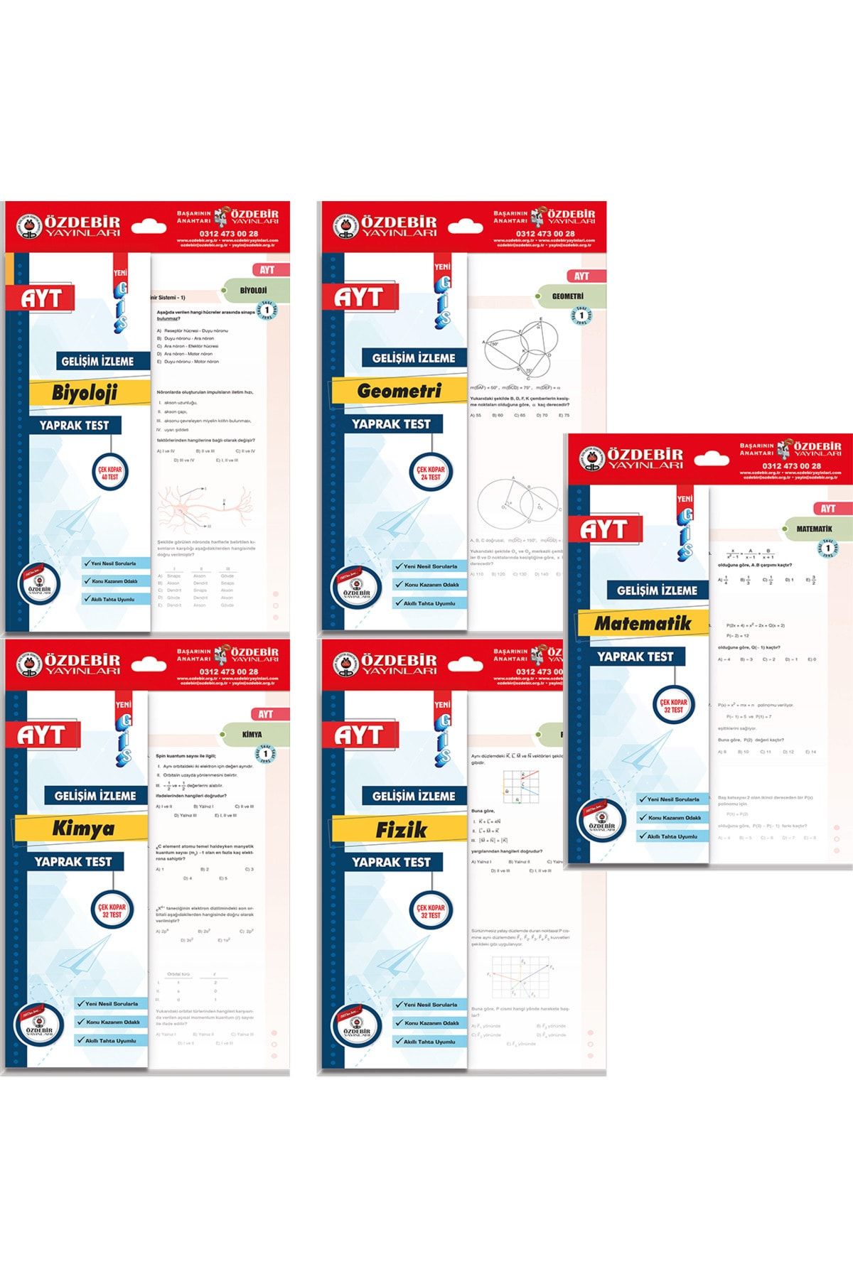 ÖZDEBİR YAYINLARI AYT YAPRAK TEST SAYISAL SET (MATEMATİK, GEOMETRİ, FİZİK, KİMYA, BİYOLOJİ)