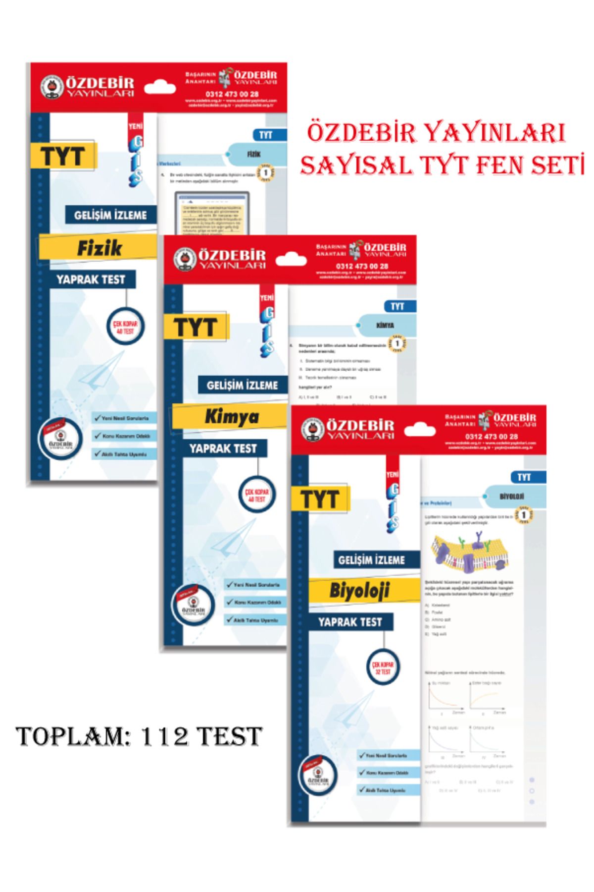 Özdebir Yayınları TYT Sayısal Fen Yaprak Test Seti (Fizik,Kimya,Biyoloji)