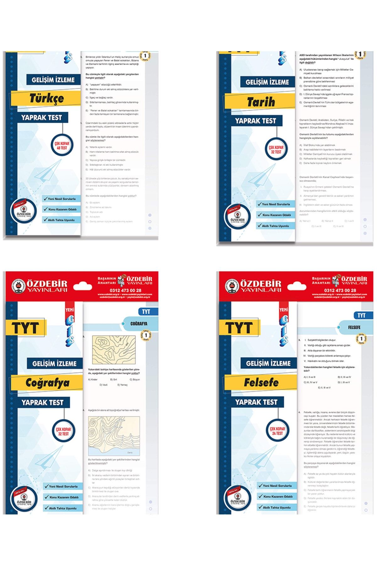 ÖZDEBİR YAYINLARI TYT YAPRAK TEST SÖZEL SET (TÜRKÇE, TARİH, COĞRAFYA, FELSEFE)