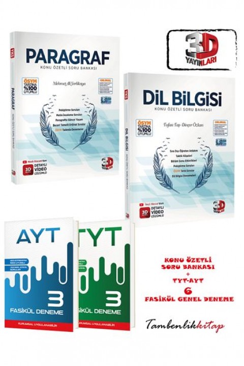 3D Yayınları Paragraf ve Dil Bilgisi Konu Özetli Soru Bankası TYT-AYT 6 Fasikül Deneme ile Birlikte