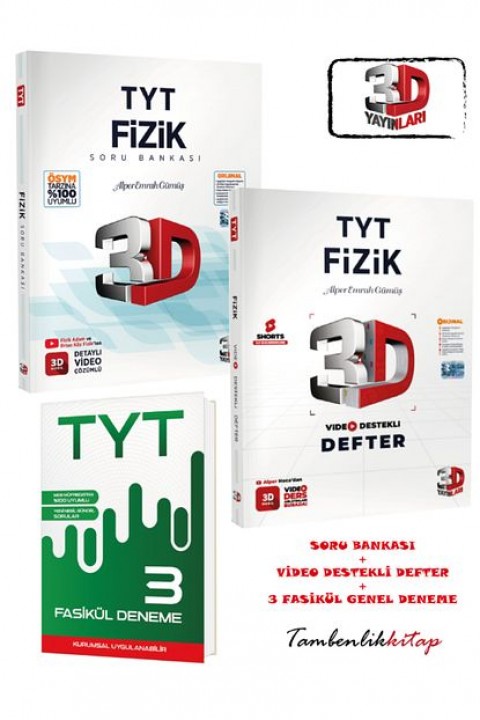 3D Yayınları TYT Fizik Soru Bankası ve Video Destekli Defter + TYT 3 Fasikül Deneme