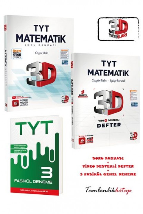 3D Yayınları TYT Matematik Soru Bankası ve Video Destekli Defter + TYT 3 Fasikül Deneme