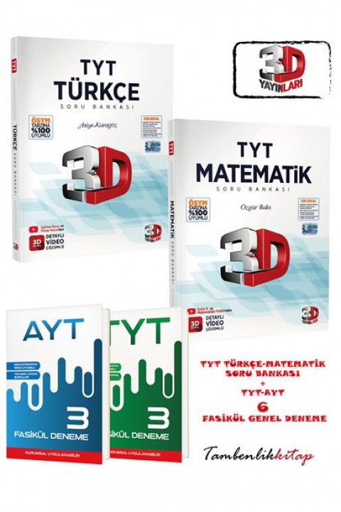 3D Yayınları TYT Türkçe, Matematik Soru Bankası + TYT-AYT 6 Fasikül Deneme