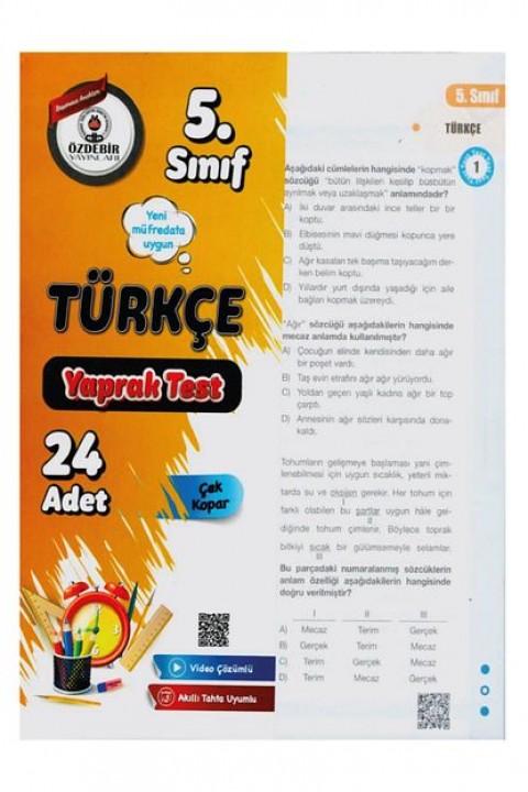 5.Sınıf Yeni Müfredat Türkçe Yaprak Test