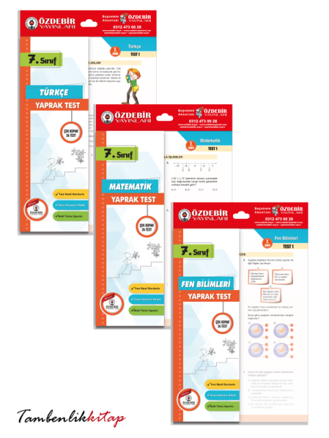 7.Sınıf Türkçe, Matematik, Fen 3'lü Yaprak Test Seti Özdebir Yayınları
