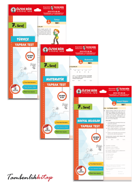 7.Sınıf Türkçe, Matematik, Sosyal 3'lü Yaprak Test Seti Özdebir Yayınları