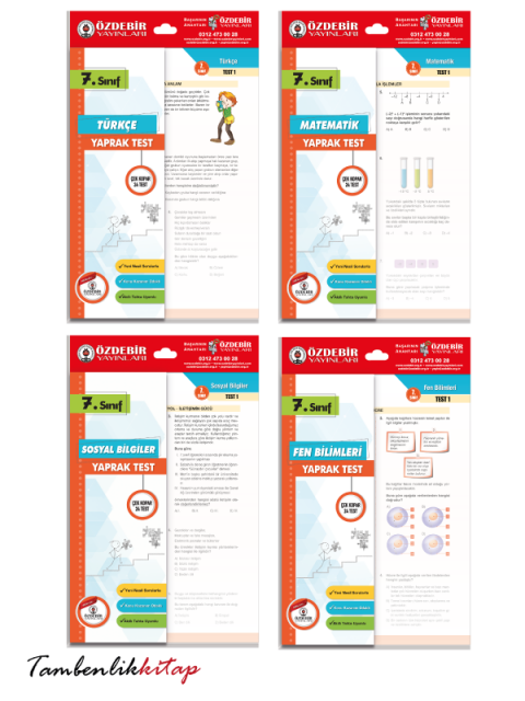 7.Sınıf Türkçe, Matematik, Sosyal, fen 4'lü Yaprak Test Seti Özdebir Yayınları