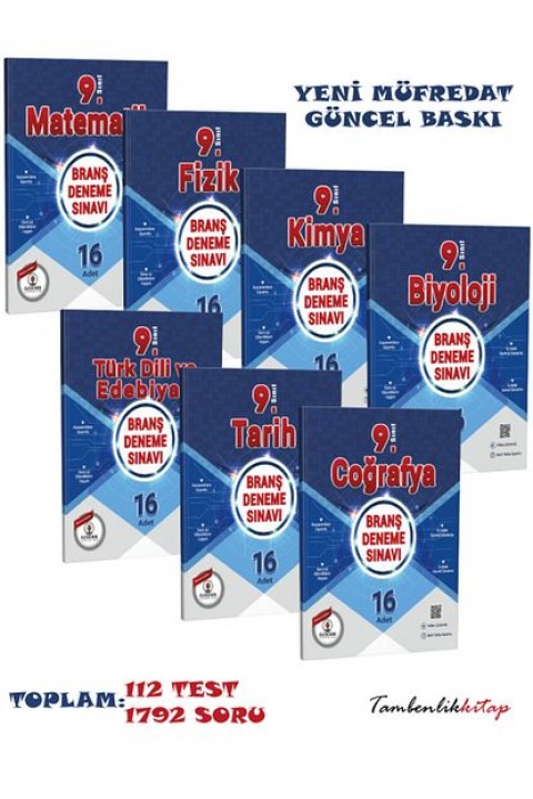 9.Sınıf Güncel Baskı Tüm Dersler Branş Deneme Seti 112 Test 1792 Soru