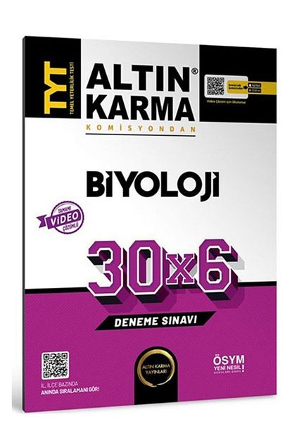 Yks Tyt Biyoloji 30x6 Deneme Video Çözümlü Yayınları