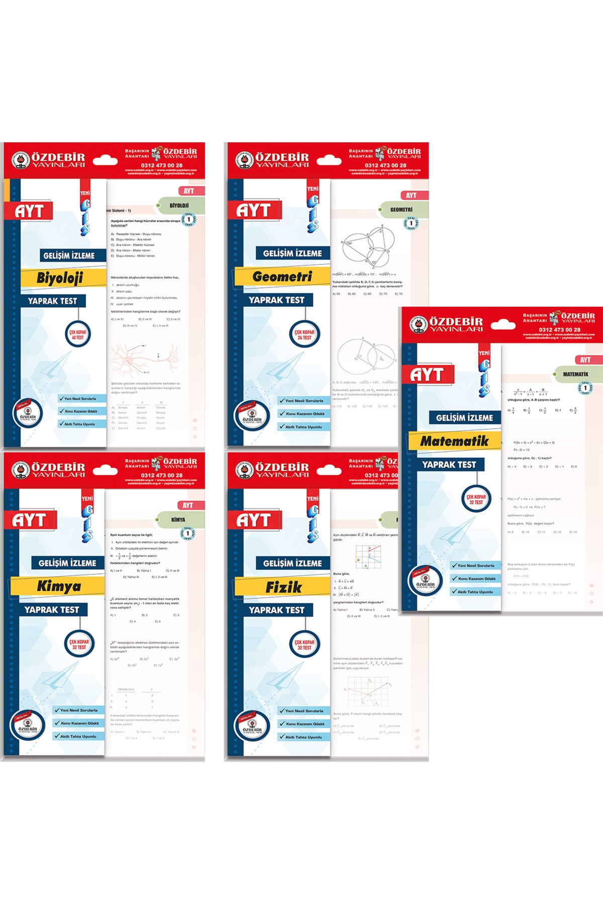 ÖZDEBİR YAYINLARI AYT YAPRAK TEST SAYISAL SET (MATEMATİK, GEOMETRİ, FİZİK, KİMYA, BİYOLOJİ)
