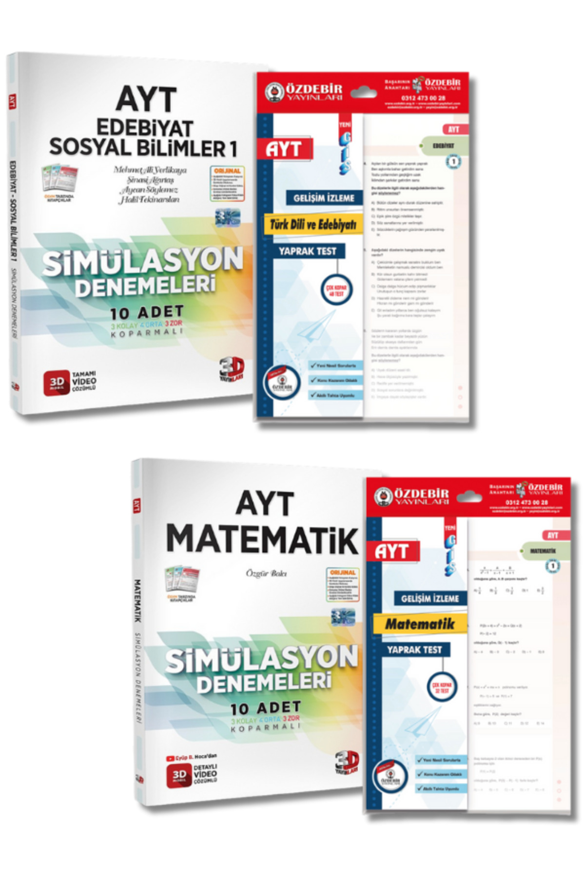 3D Yayınları ve Özdebir Yayınevi'nden AYT Edebiyat Matematik Branş Deneme Yaprak Test Seti