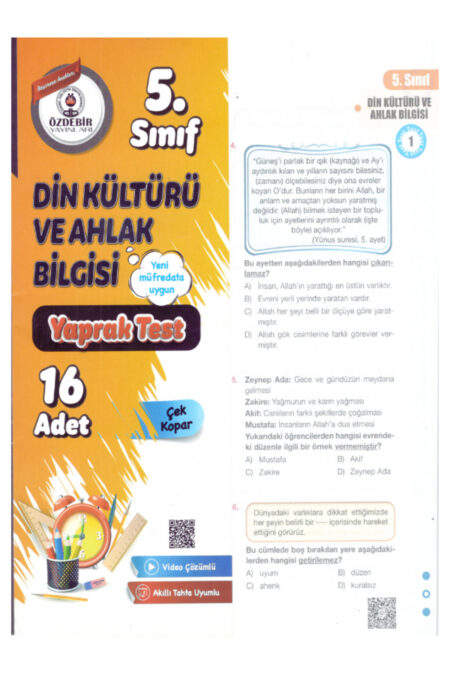 5.Sınıf Din Kültürü ve Ahlak Bilgisi Çek Kopar Yaprak Test
