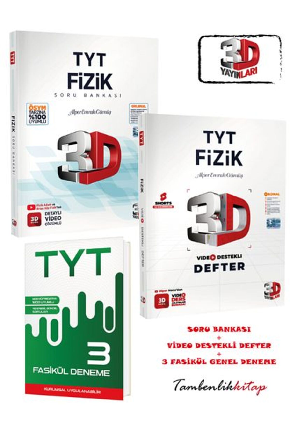 3D Yayınları TYT Fizik Soru Bankası ve Video Destekli Defter + TYT 3 Fasikül Deneme - Görsel 2