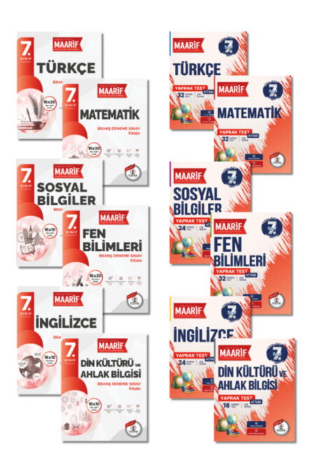 7.Sınıf Tüm Dersler Branş Deneme ve Yaprak Test Seti (Maarif Modeli'ne Göre Hazırlanmıştır)
